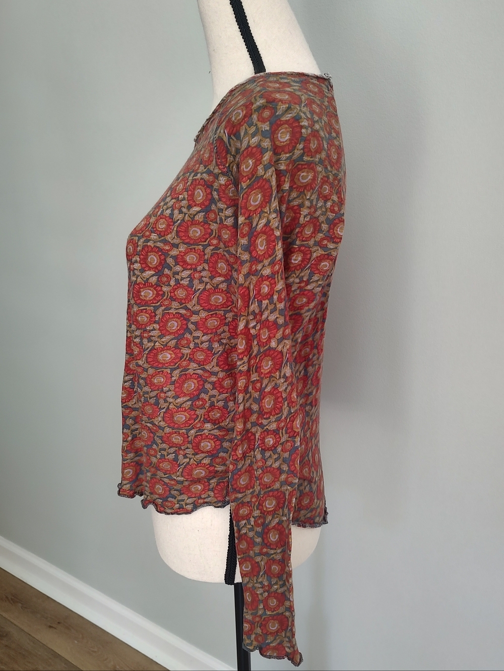 Natural Life Lily Floral Raglan Long Sleeve Cotton Top Cottage Boho M - Picture 8 of 9
